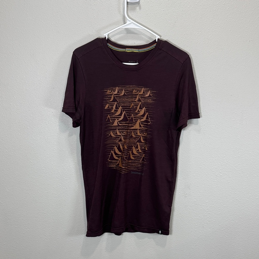 Smartwool Men's Short Sleeve Tee in Plum with Orange Graphic